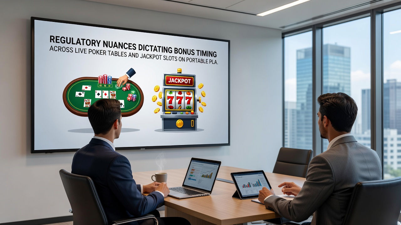 Mobile jackpot slot interface showing regulatory timing indicators